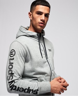 Superdry Core Sport Cipzár Férfi Kapucnis Pulóver Világos Szürke | RJVHI7382